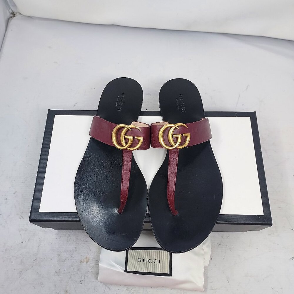 Gucci Bordeaux Red GG Marmont Thong Sandal